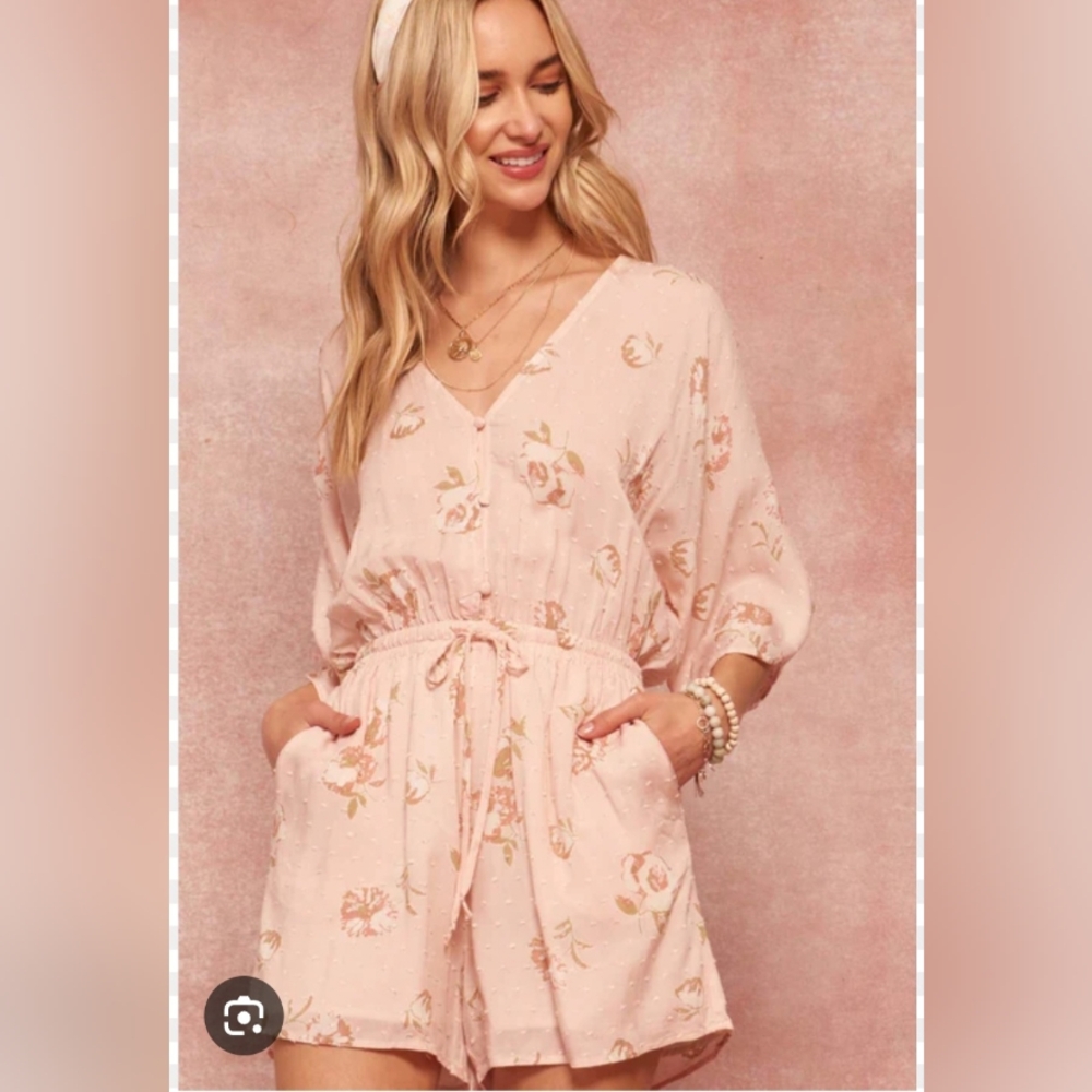 Pink flowers romper